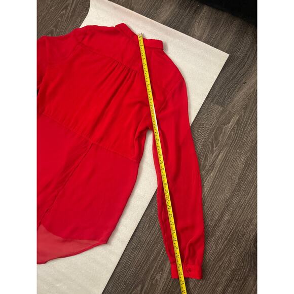 Free People Sheer Button Down Red Blouse M Cherry Girl Boho Coquette Twee - Picture 10 of 12